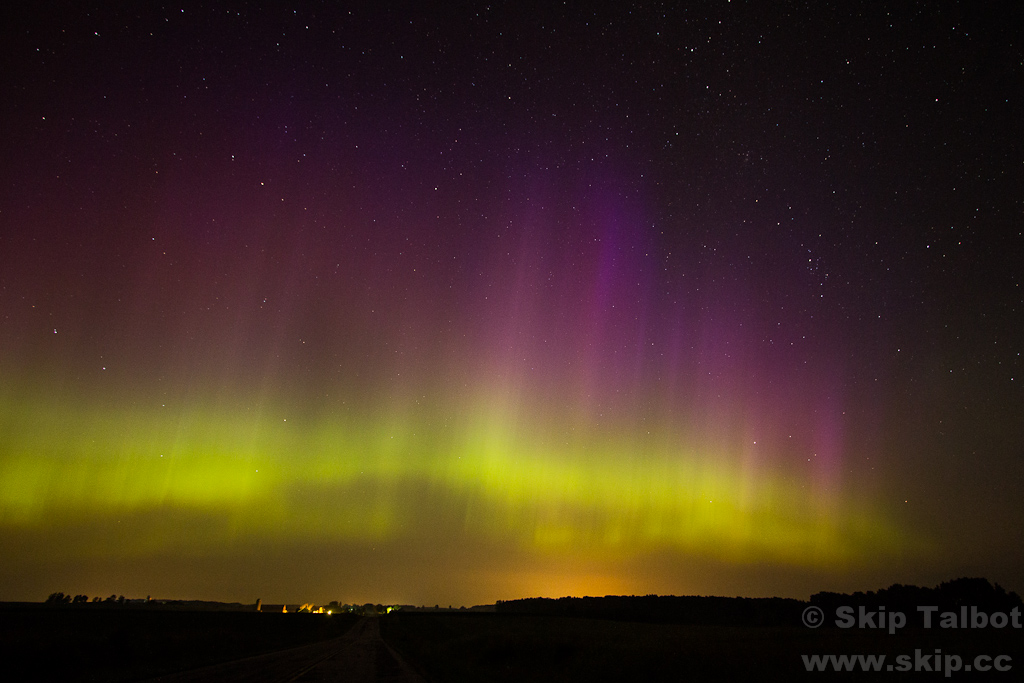 Green and purple spikes of the aurora borealis